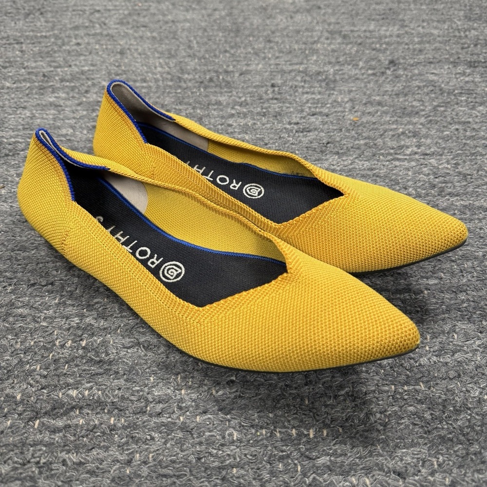 Rothys The Point Shoes Women 10 Yellow Knit Casual Classic Slip On Ballet Flats
